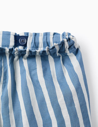 Conjunto camisa azul short rayas con jareta