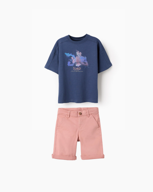 Conjunto camiseta azul short ligth orange