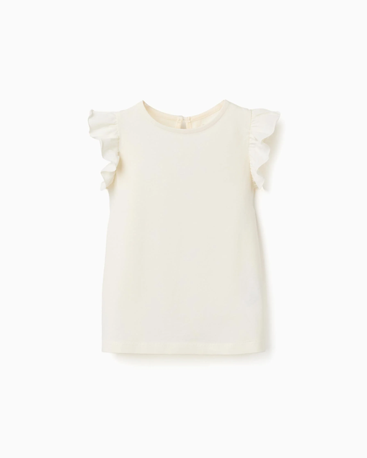Camiseta con mangas con volantes para niña, beige claro