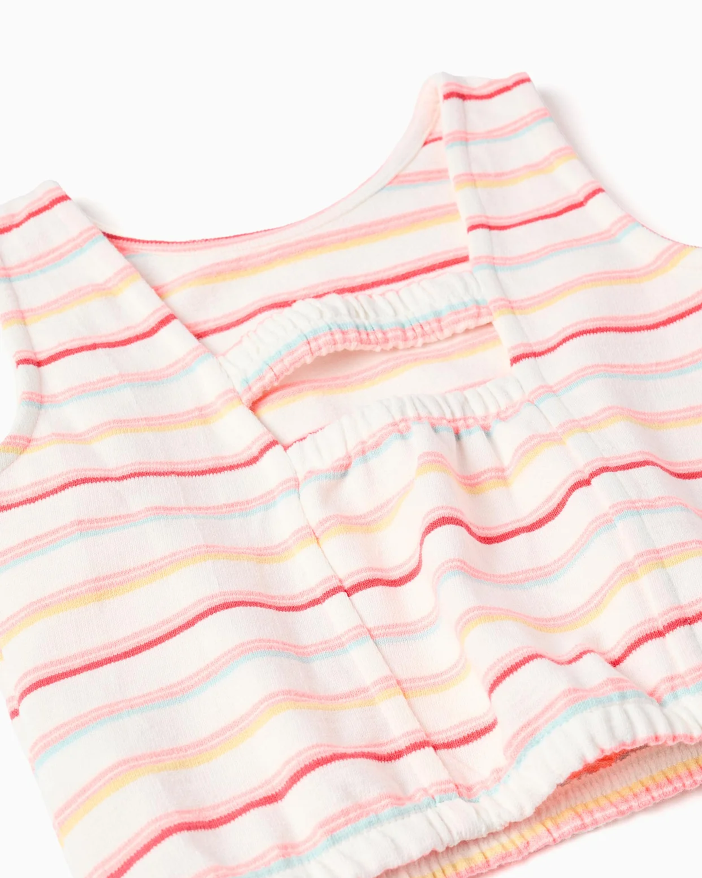 Set blusa blanca a rayas  + Short Rosa Coral bolsas laterales