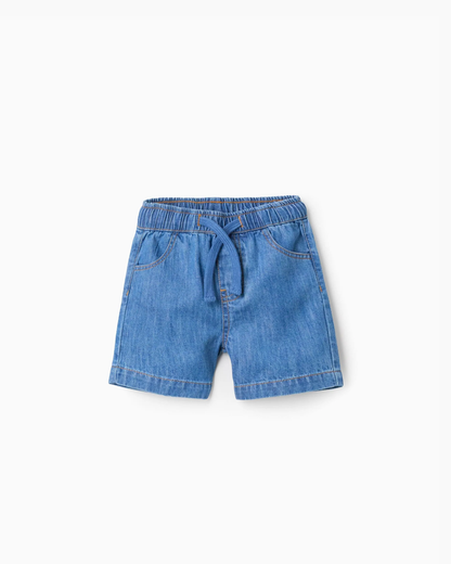Bermudas midi vaqueras pull-up para bebé niño, azul
