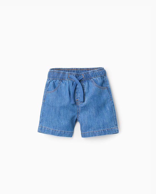 Bermudas midi vaqueras pull-up para bebé niño, azul