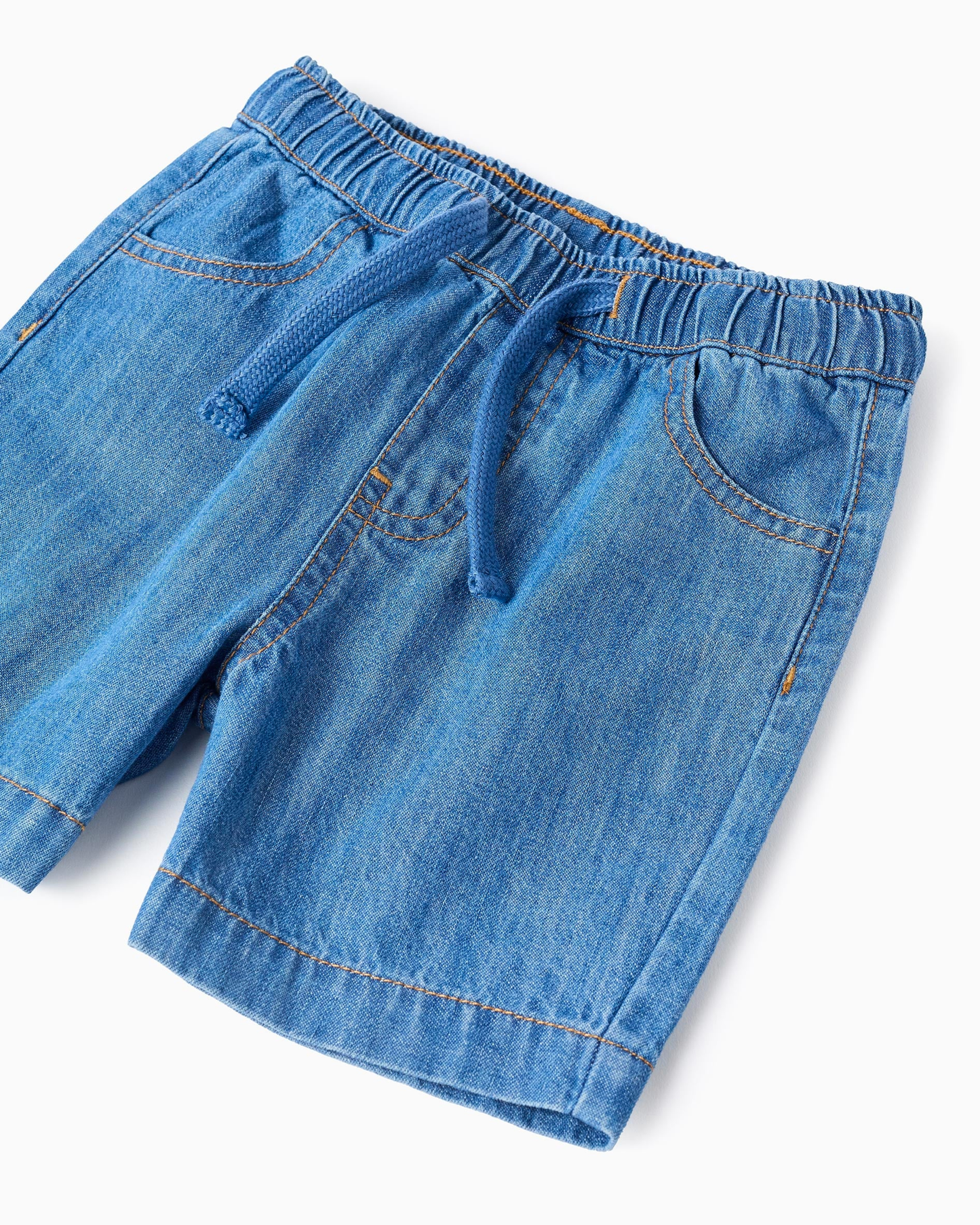 Bermudas midi vaqueras pull-up para bebé niño, azul