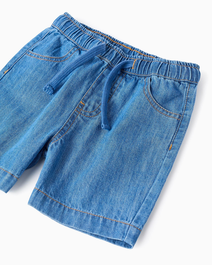Bermudas midi vaqueras pull-up para bebé niño, azul