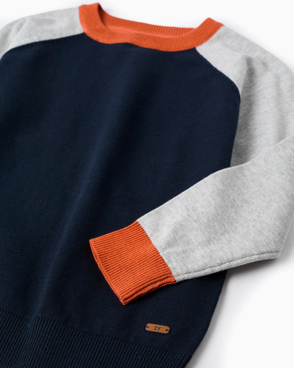 Jersey de punto con sin mangas en contraste para niño, Azul/Gris