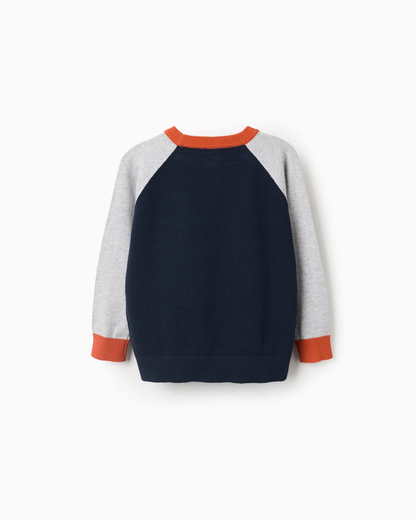 Jersey de punto con sin mangas en contraste para niño, Azul/Gris