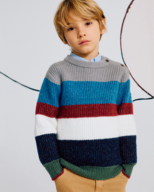Jersey de Punto a Rayas con Botones Laterales