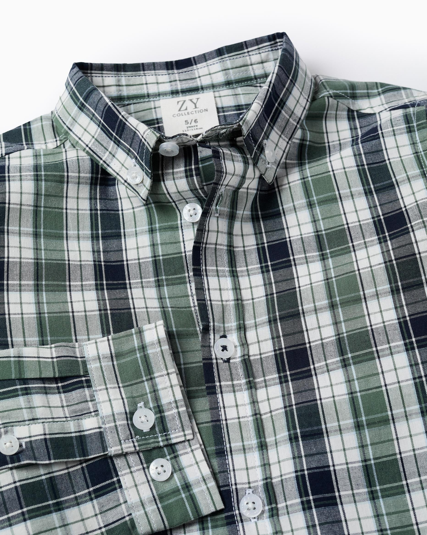 Camisa de Algodón con Cuadros, Verde/Azul Oscuro