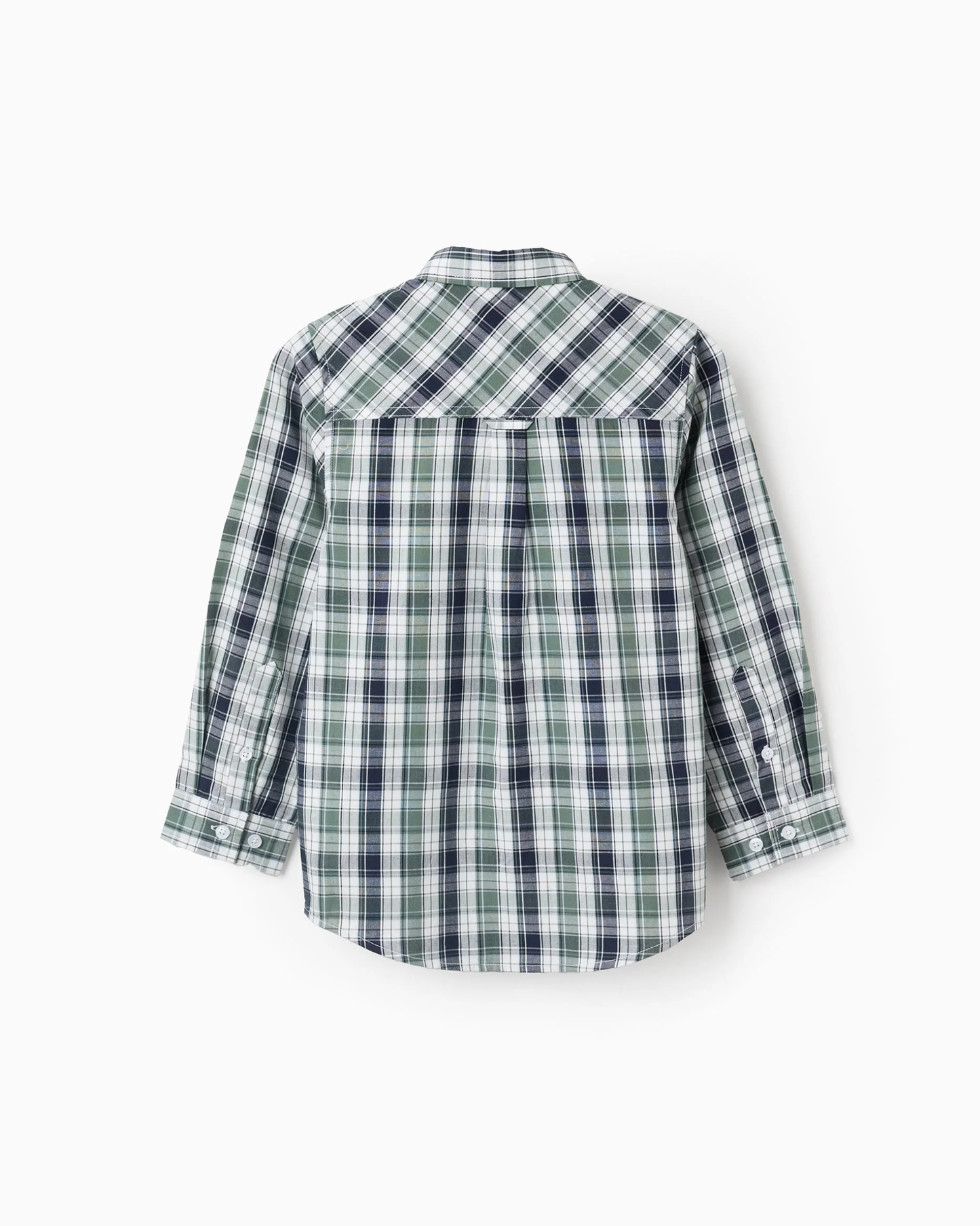 Camisa de Algodón con Cuadros, Verde/Azul Oscuro