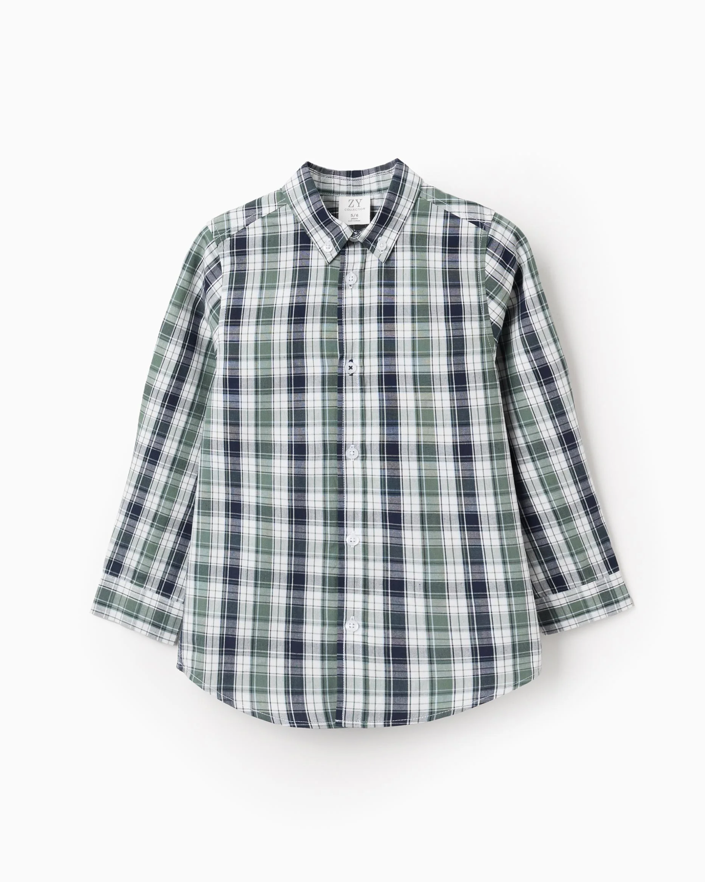 Camisa de Algodón con Cuadros, Verde/Azul Oscuro