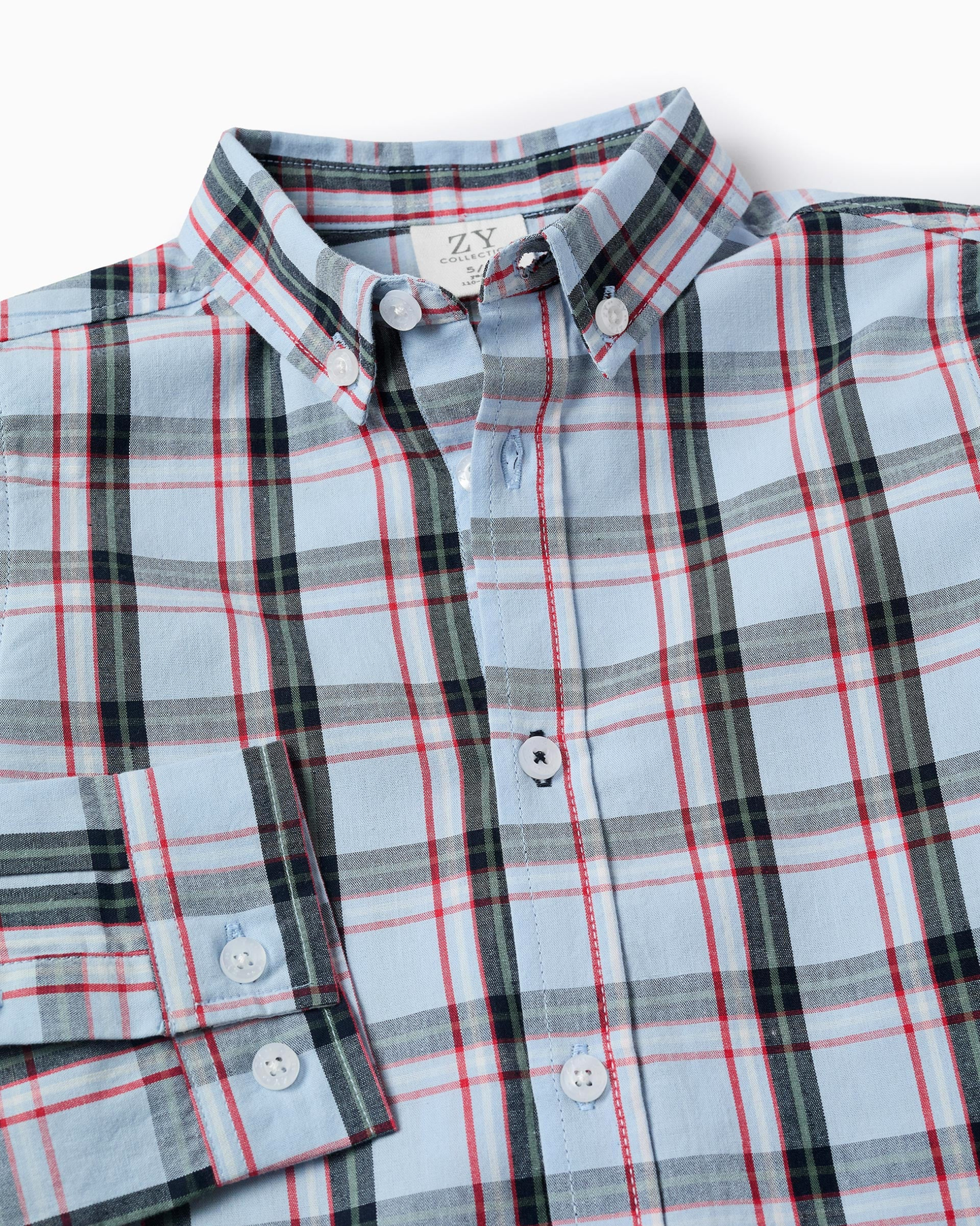 Camisa de Algodón con Cuadros, Azul/Rojo/Negro/Verde