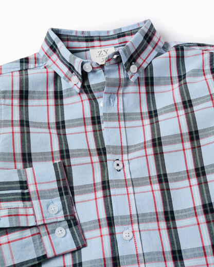 Camisa de Algodón con Cuadros, Azul/Rojo/Negro/Verde