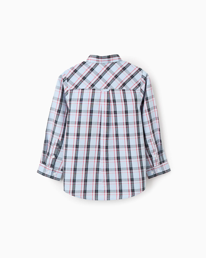 Camisa de Algodón con Cuadros, Azul/Rojo/Negro/Verde