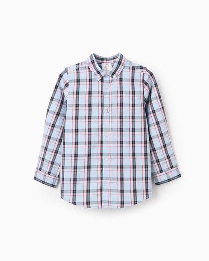 Camisa de Algodón con Cuadros, Azul/Rojo/Negro/Verde