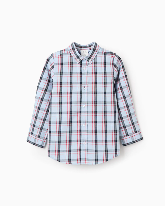 Camisa de Algodón con Cuadros, Azul/Rojo/Negro/Verde
