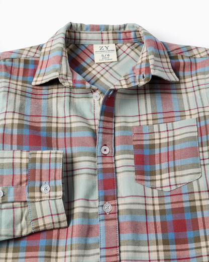 Camisa de Algodón a Cuadros  'B&S', Multicolor verde