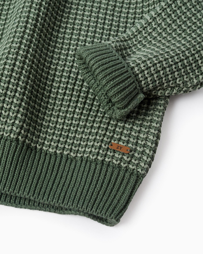 Jersey de Punto Bicolor de Algodón, Verde