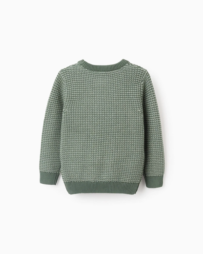 Jersey de Punto Bicolor de Algodón, Verde