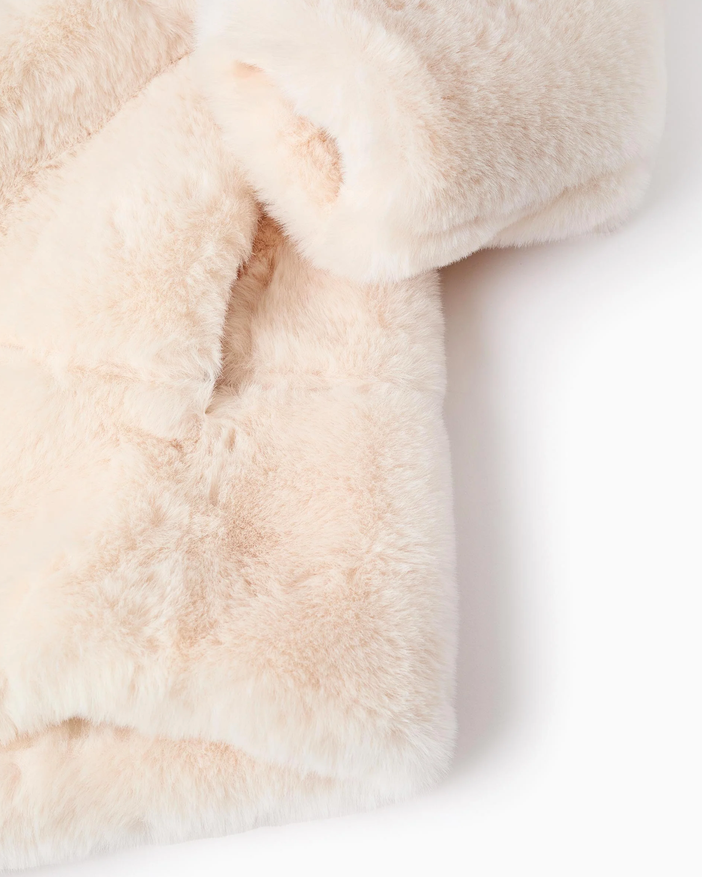 Chaqueta larga de pelo sintético con capucha, beige