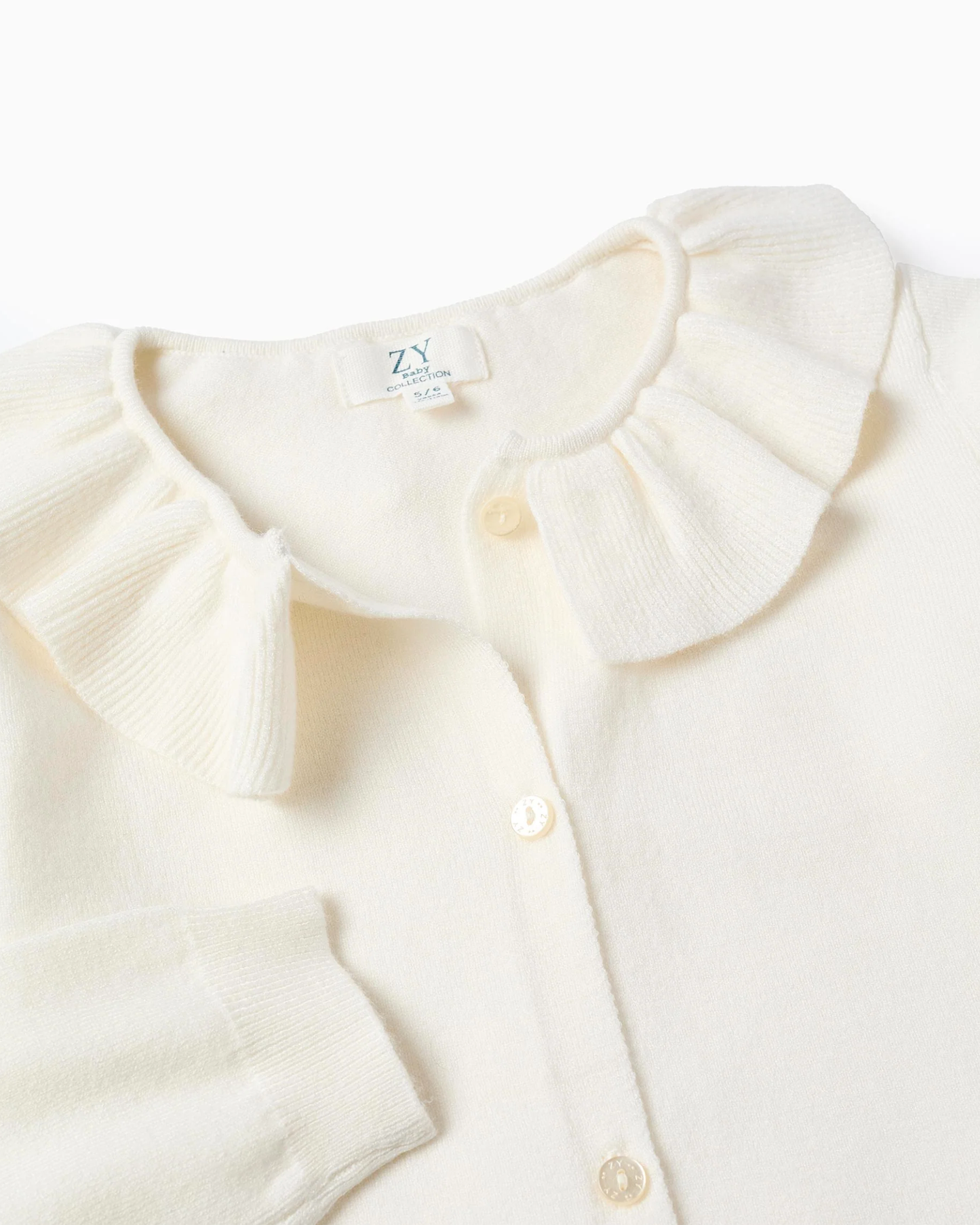 Chaqueta de Punto Fino con Volantes, Beige