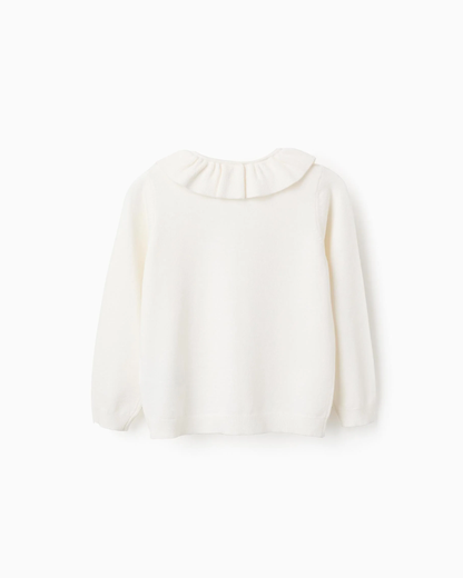 Chaqueta de Punto Fino con Volantes, Beige