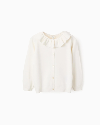 Chaqueta de Punto Fino con Volantes, Beige