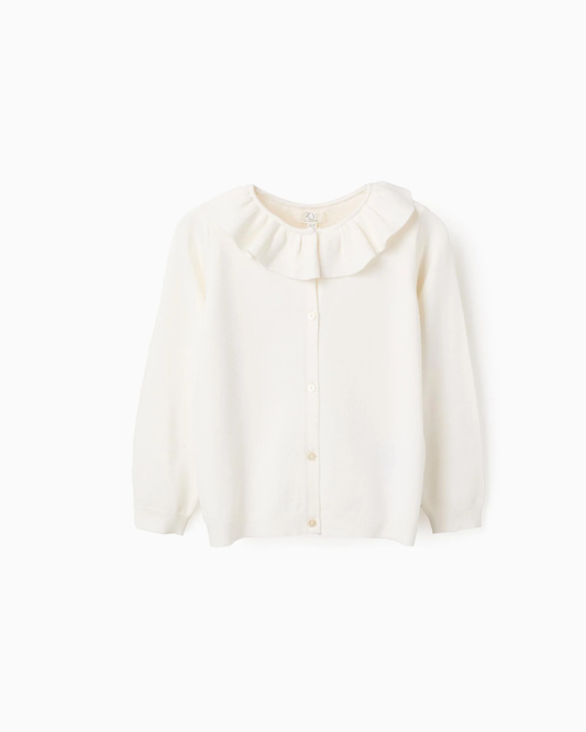 Chaqueta de Punto Fino con Volantes, Beige