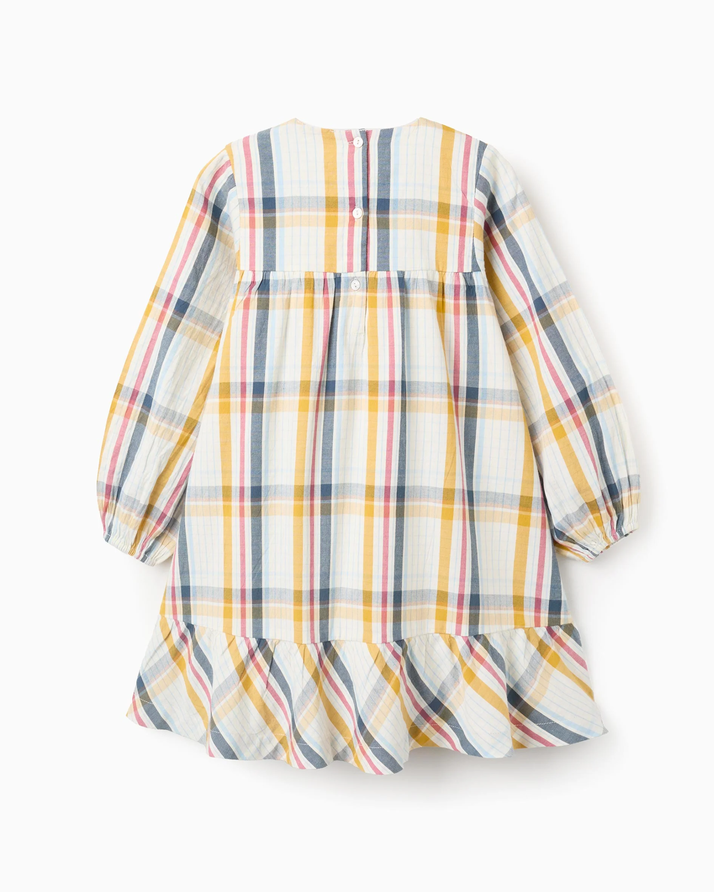 Vestido de Algodón con Cuadros 'B&S', Multicolor amarillo azul