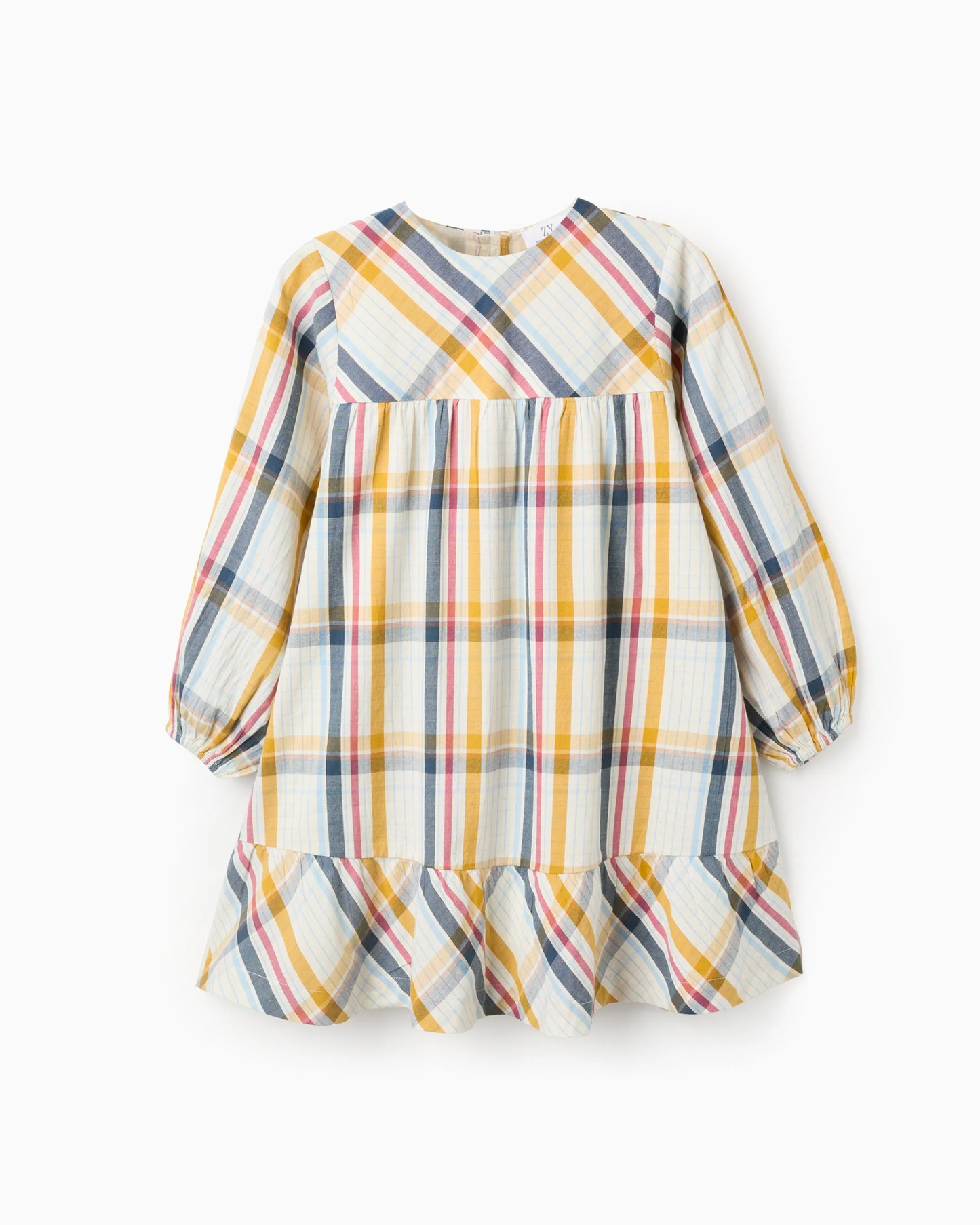 Vestido de Algodón con Cuadros 'B&S', Multicolor amarillo azul