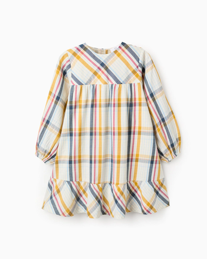 Vestido de Algodón con Cuadros 'B&S', Multicolor amarillo azul