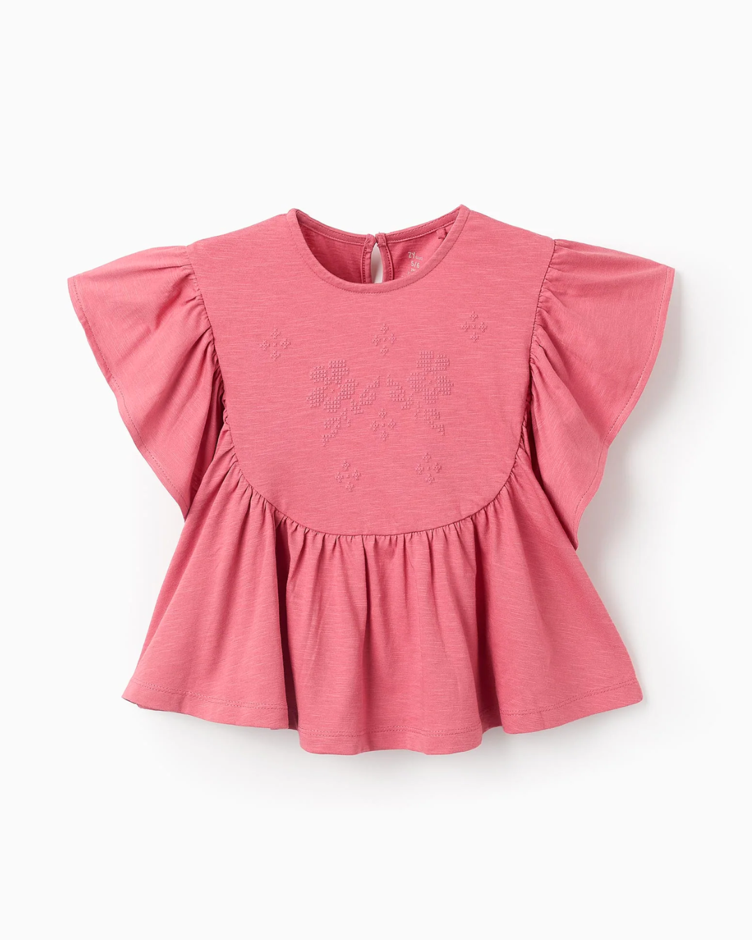Conjunto blusa rosa con pantalon ancho flores bordadas