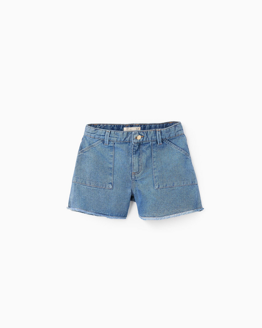 Short Vaquero con Bajos Deshilachados Para Niña, Azul