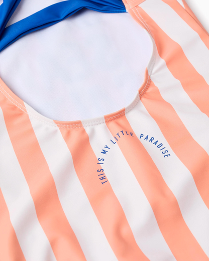 Traje de Baño a Rayas para Niña, Naranja/Blanco