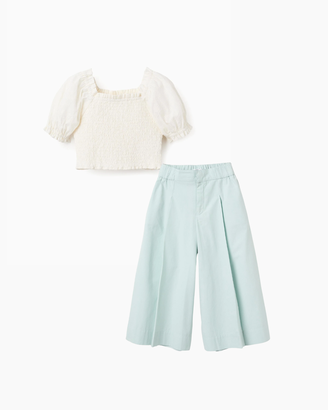 Conjunto Blusa Manga Volada, Pantalón de Popelín con Pliegue