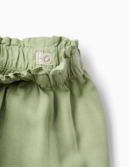 Conjunto blusa manga volada, short verde