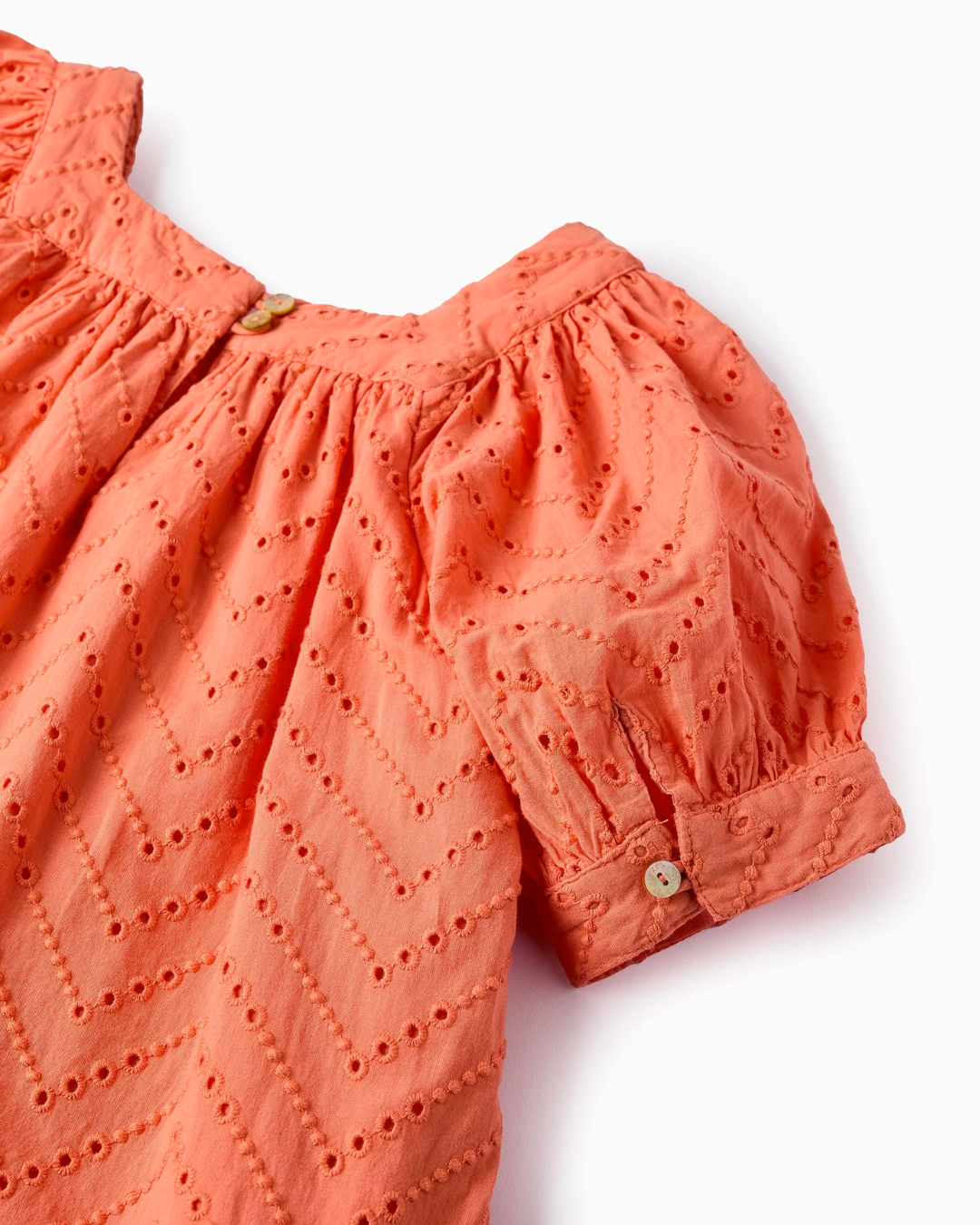 Vestido de Algodón con Bordado Inglés para Niña, Naranja