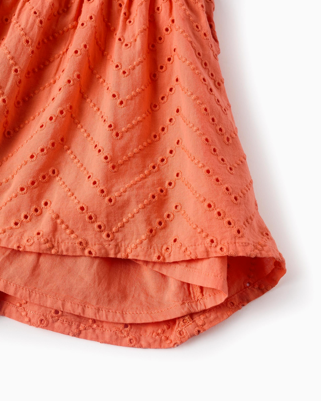 Vestido de Algodón con Bordado Inglés para Niña, Naranja
