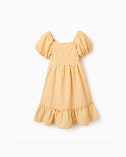 Vestido Campesina de Tejido Dobby para Niña, Amarillo