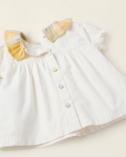 Blusa + Cubrepañal Cuadros para Recién Nacida 'B&S', Blanco/Amarillo