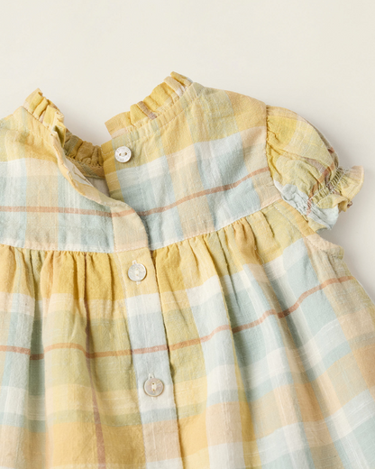 Vestido + Cubrepañal con Cuadros para Recién Nacida 'B&S', Amarillo/Azul