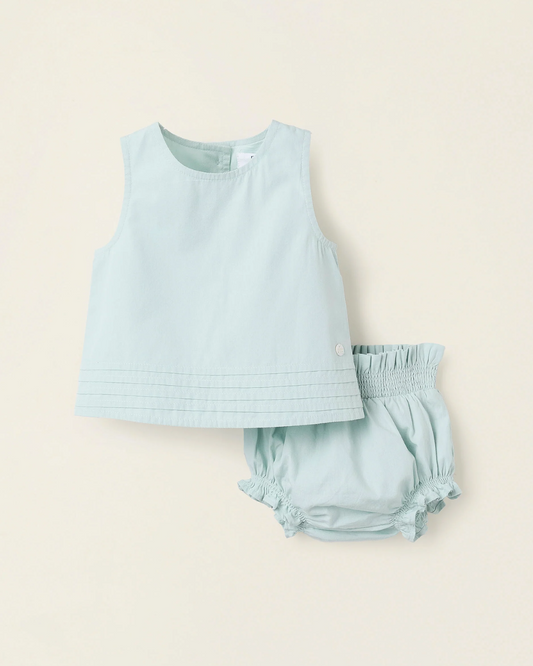 Top + Cubrepañal con Volantes para Recién Nacida, Azul