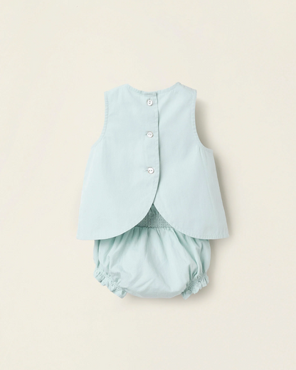 Top + Cubrepañal con Volantes para Recién Nacida, Azul