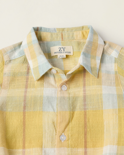 Body-camisa con Cuadros para Recién Nacido 'B&S', Amarillo/Azul