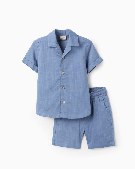 Camisa + Bermuda de Algodón para Bebé Niño, Azul