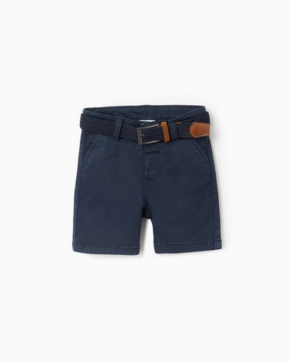 Bermuda Chino de Sarga con Cinturón para Bebé Niño, Azul Oscuro