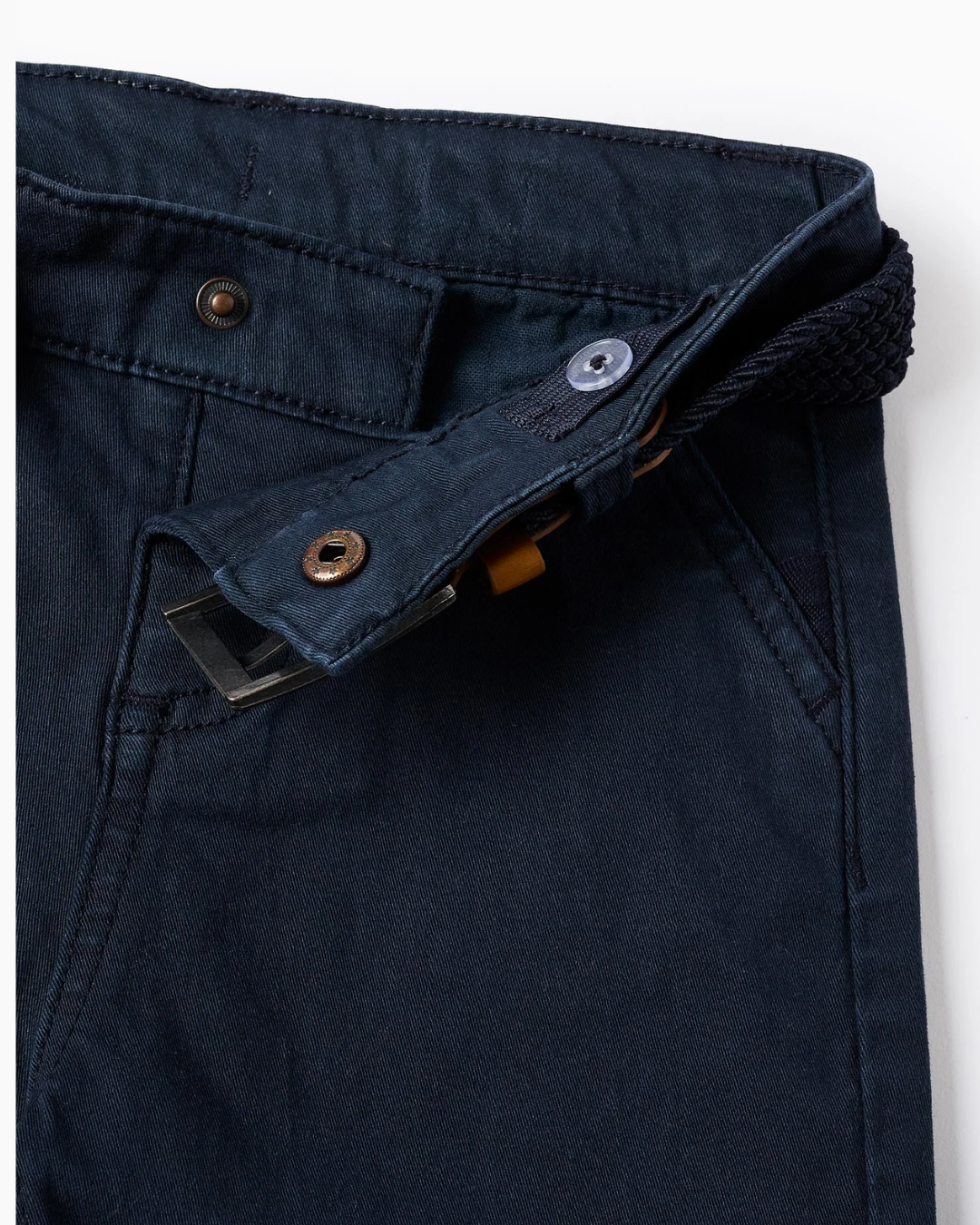 Bermuda Chino de Sarga con Cinturón para Bebé Niño, Azul Oscuro