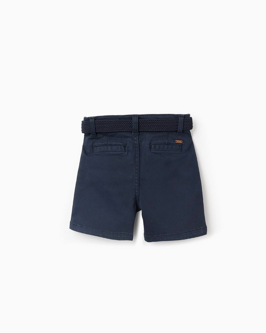 Bermuda Chino de Sarga con Cinturón para Bebé Niño, Azul Oscuro