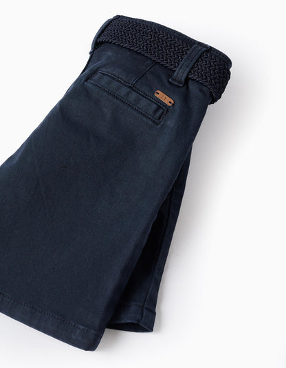 Bermuda Chino de Sarga con Cinturón para Bebé Niño, Azul Oscuro