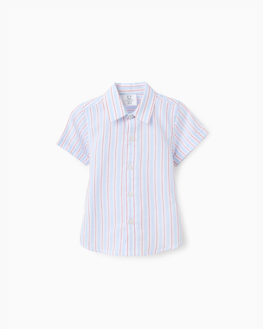 Camisa de Algodón a Rayas para Bebé Niño, Blanco/Azul/Rojo