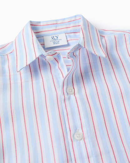 Camisa de Algodón a Rayas para Bebé Niño, Blanco/Azul/Rojo